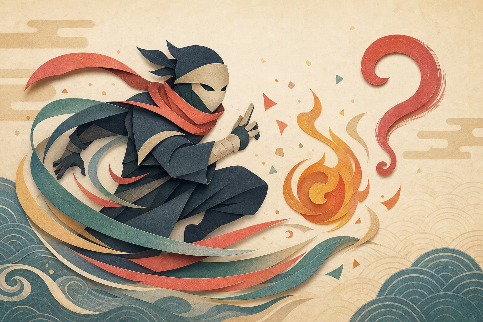 Generic masked ninja silhouette surrounded by swirling energy ribbons